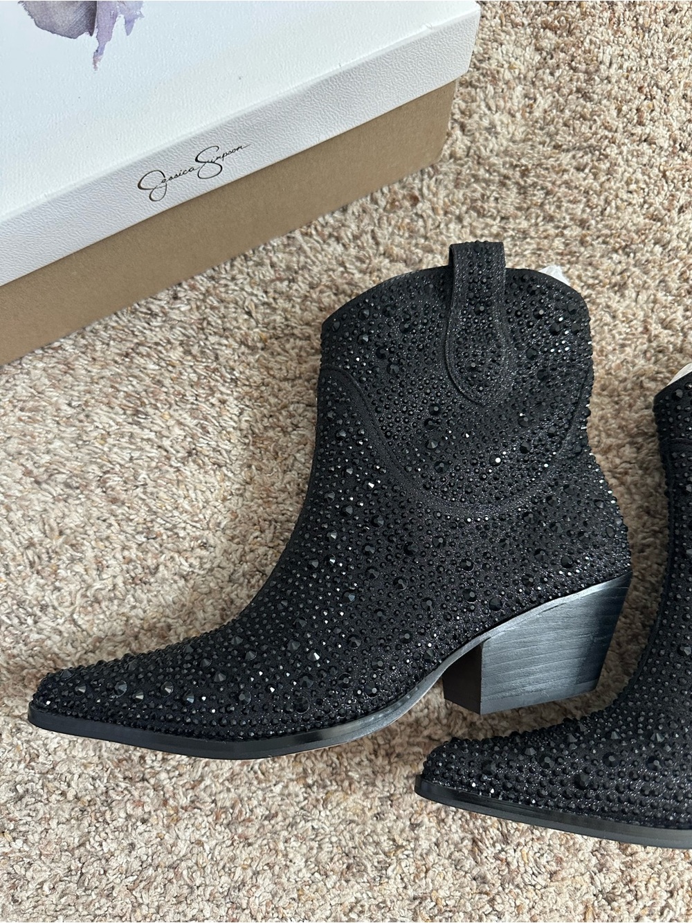 Jessica Simpson Tamira2 Black Rhinestone Western Cowboy Boots Women’s 9.5 - Picture 8 of 9